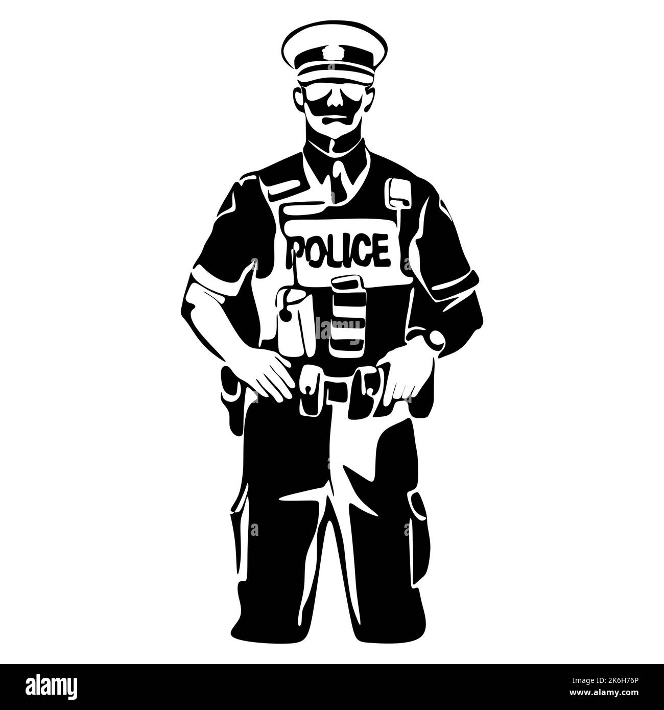 L'officier de police sur l'illustration de la silhouette de vecteur de service isolé sur fond blanc. Concept de journée nationale de police Illustration de Vecteur