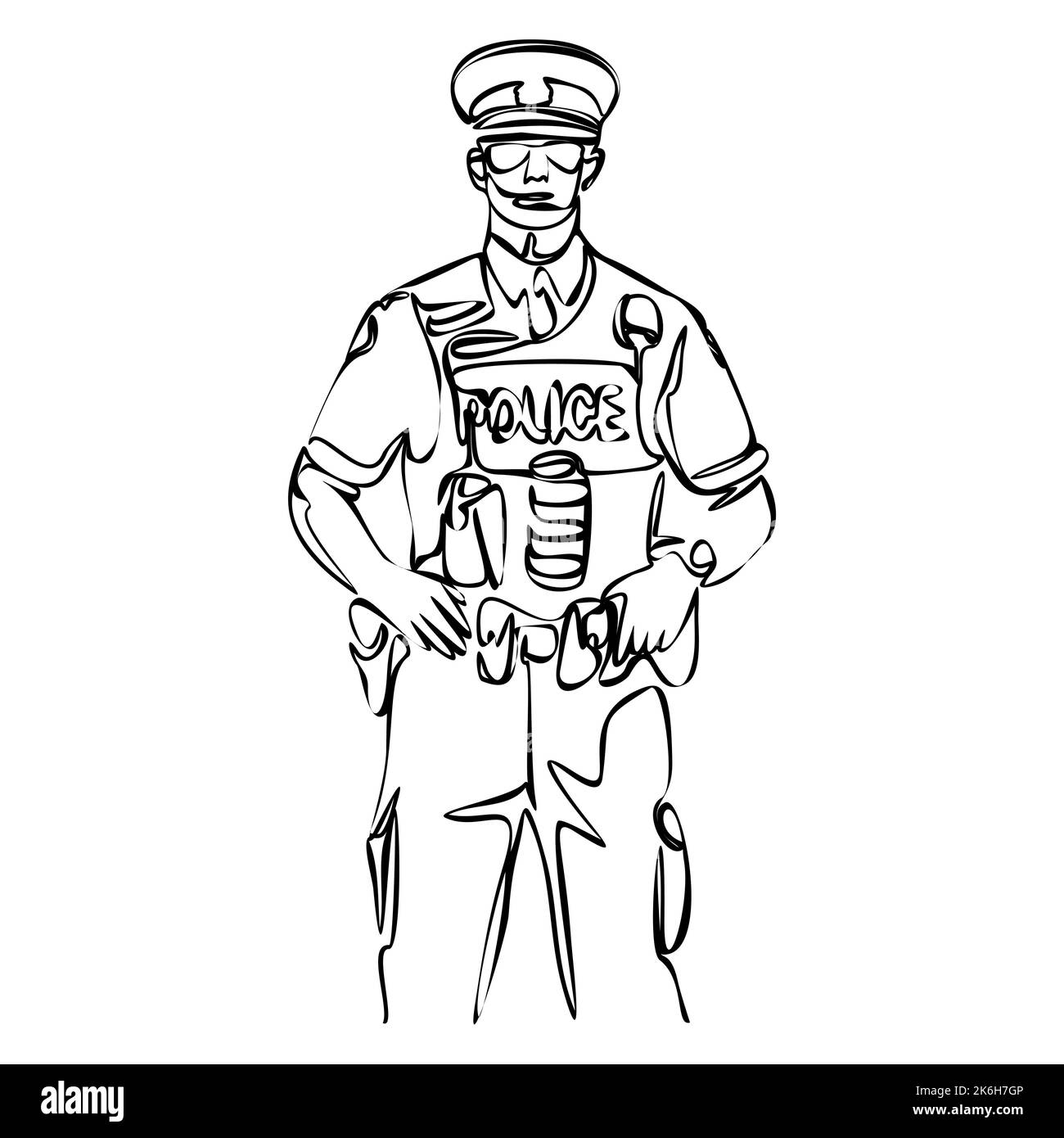 Un seul dessin continu ligne d'art minimalisme doodle main personnage policier. Concept de journée nationale de police Illustration de Vecteur