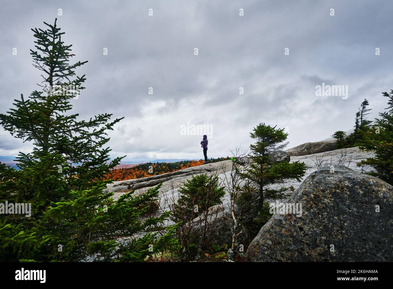 Vue depuis le haut de la piste de roche équilibrée, montagnes Adirondack, État de New York Banque D'Images
