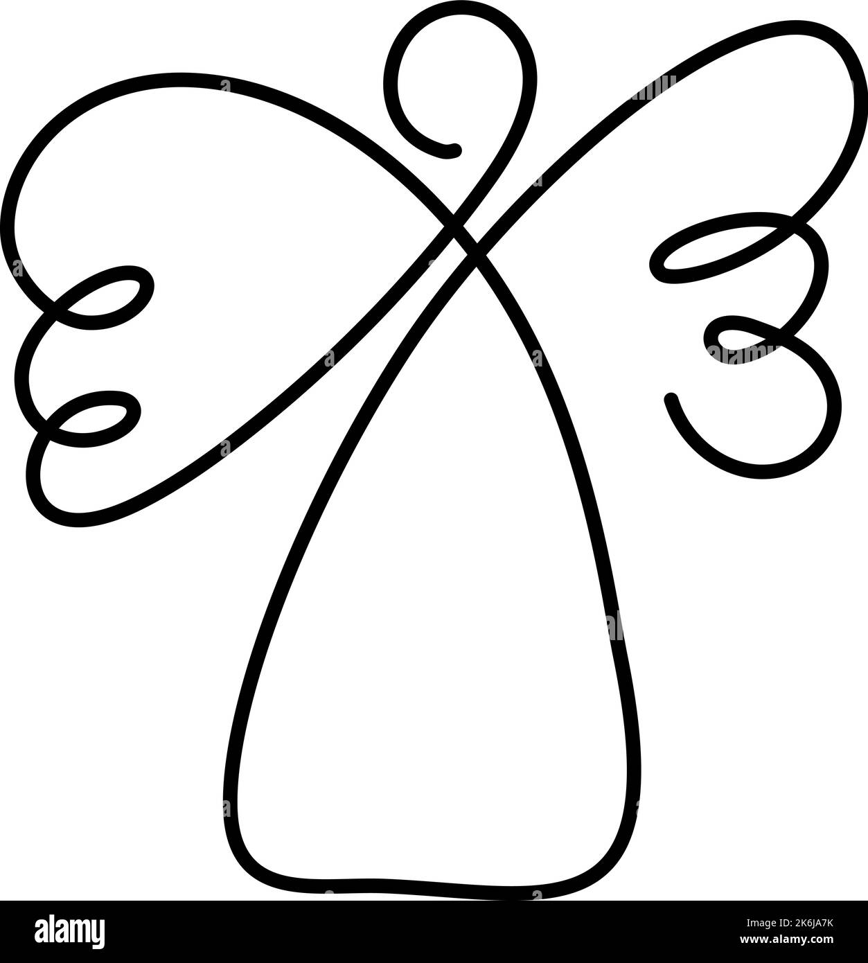 Ange vecteur simple avec ailes, dessin de ligne continue, petit tatouage, imprimé pour les vêtements et logo, emblème ou silhouette une seule ligne Illustration de Vecteur