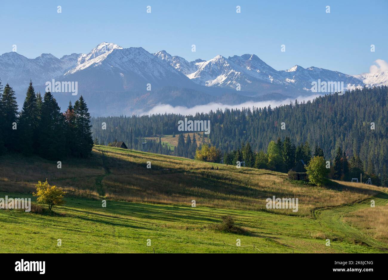 Panorama des montagnes Tatra depuis le point de vue de Bukowina Tatrzanska. Banque D'Images