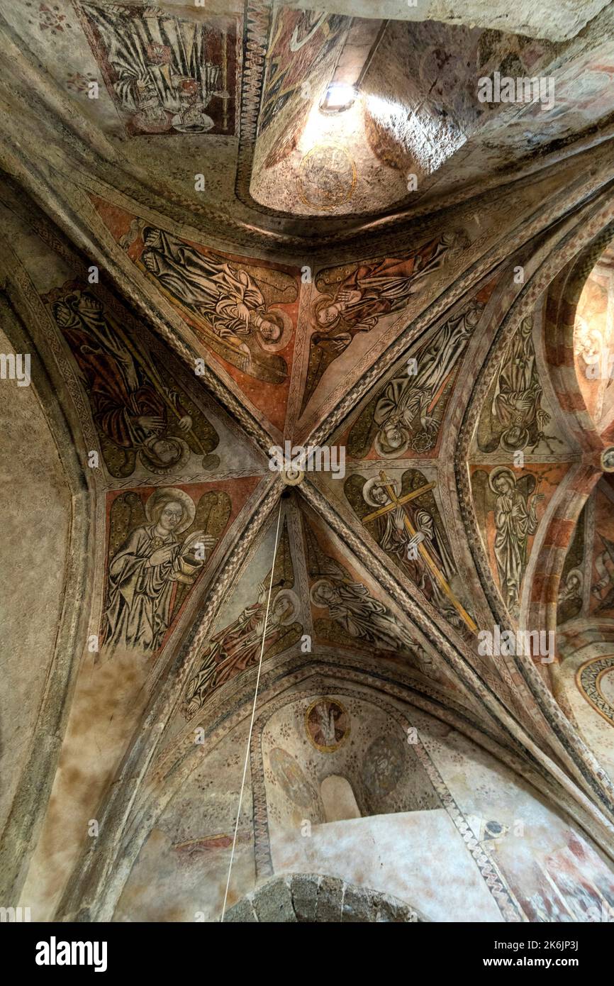 Saint Cirgues. Peinture murale de l'église. Haute Loire. Auvergne Rhône Alpes. France Banque D'Images
