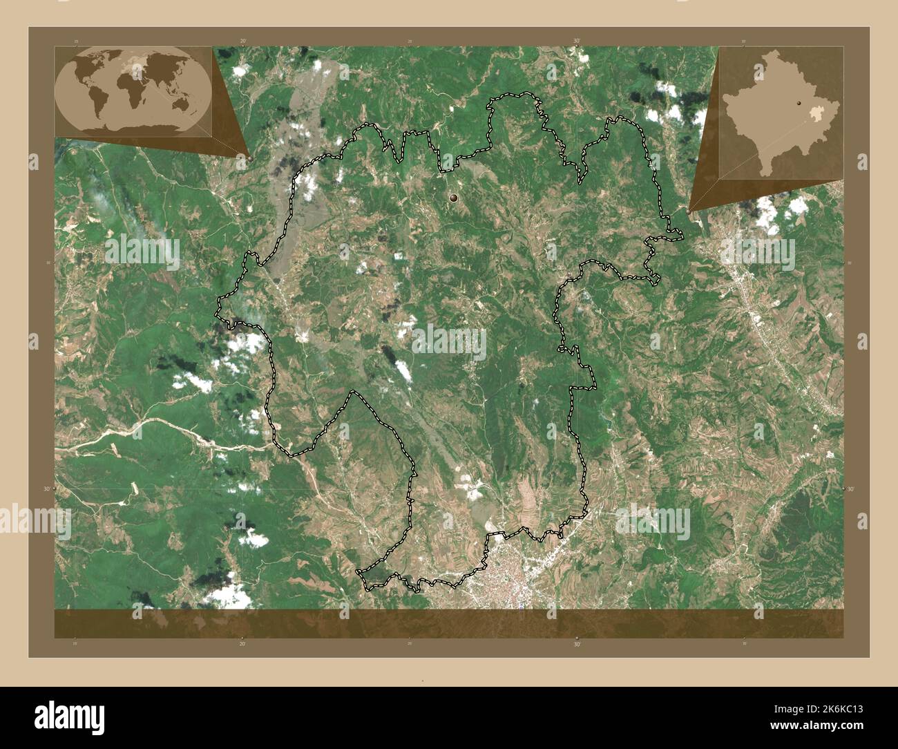 Novoberda, municipalité du Kosovo. Carte satellite basse résolution. Lieux  des principales villes de la région. Cartes d'emplacement auxiliaire  d'angle Photo Stock - Alamy