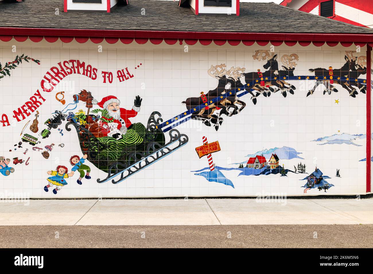 Illustrations des fêtes de Noël sur les bâtiments du pôle Nord ; Alaska ; États-Unis Banque D'Images Illustrations des fêtes de Noël sur les bâtiments du pôle Nord ; Alaska ; États-Unis Banque D'Images