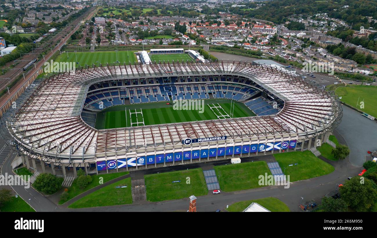 Murrayfield Stadium à Édimbourg d'en haut - vue aérienne - EDIMBOURG, ÉCOSSE - 04 OCTOBRE 2022 Banque D'Images