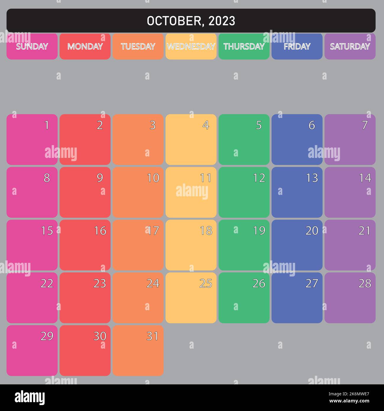 Calendrier octobre 2023 grand espace modifiable couleur jour découpe designer Illustration de Vecteur