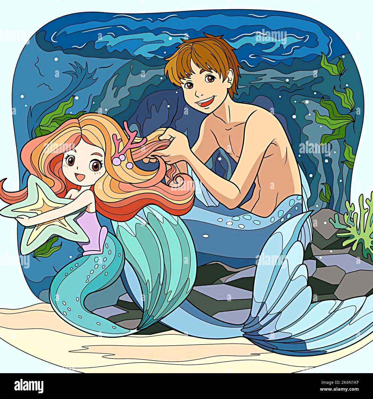 illustration d'une princesse et d'une sirène Banque D'Images