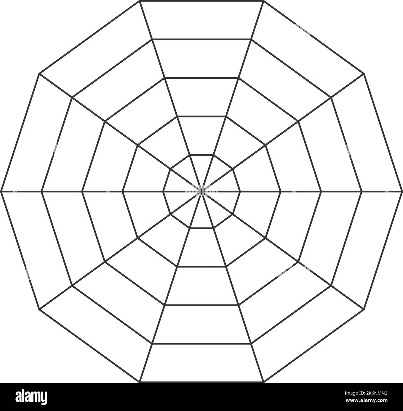 Modèle de diagramme de radar décagonal ou d'araignée. Graphique à décagonage. Maillage de croisillon plat. Carte radar vierge à dix côtés. Diagramme de Kiviat pour les statistiques et les analyses Illustration de Vecteur
