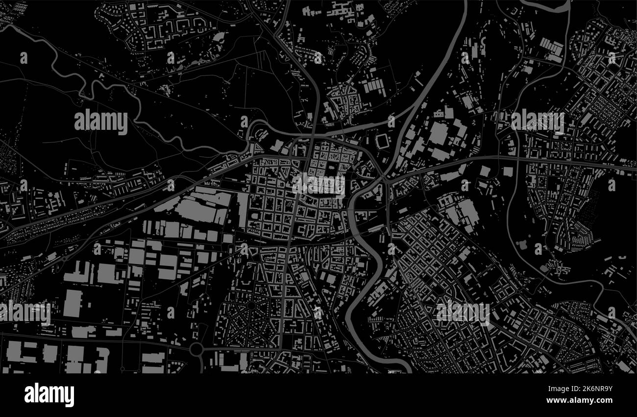 Carte d'arrière-plan vectorielle de la région de Plzen gris noir, illustration des routes Plzeň et de la cartographie de l'eau. Format écran large, feuille de route de la conception numérique à plat. Illustration de Vecteur