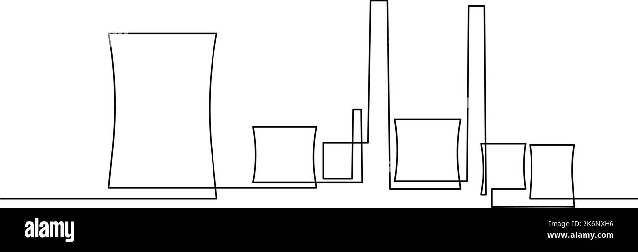 Usine industrielle en dessin continu d'art au trait. Bâtiments d'usine abstraits design minimaliste. Illustration vectorielle Illustration de Vecteur