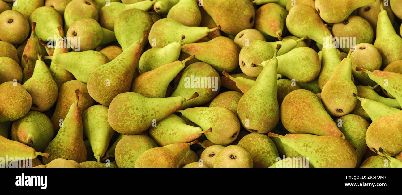 Pile de poires sur un marché aux fruits Banque D'Images