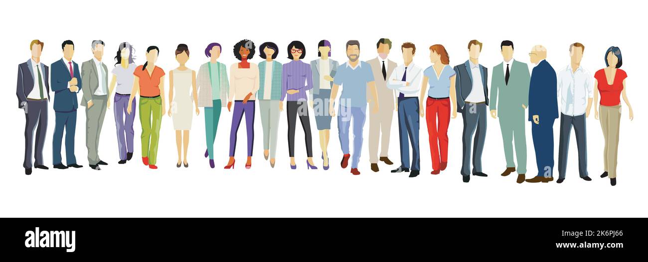 Un grand groupe de gens d'affaires ensemble, isolés sur fond blanc. Illustration Illustration de Vecteur