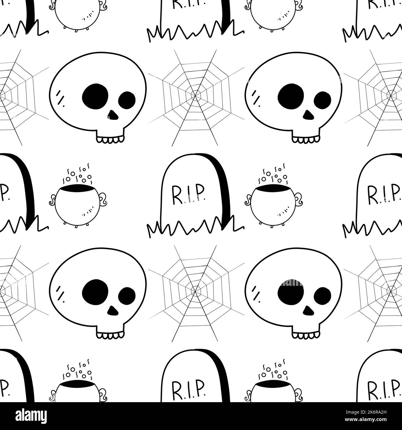 motif sans couture halloween dessin à la main illustrations simples, arrière-plan Banque D'Images