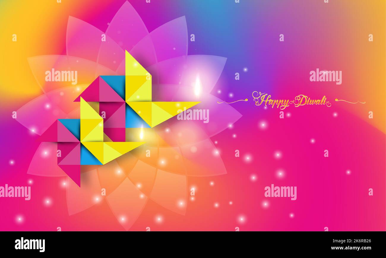 Happy Diwali Festival of Lights India Celebration modèle coloré. Bannière graphique des lampes à huile Indian Lotus Diya, couleurs de conception moderne Illustration de Vecteur