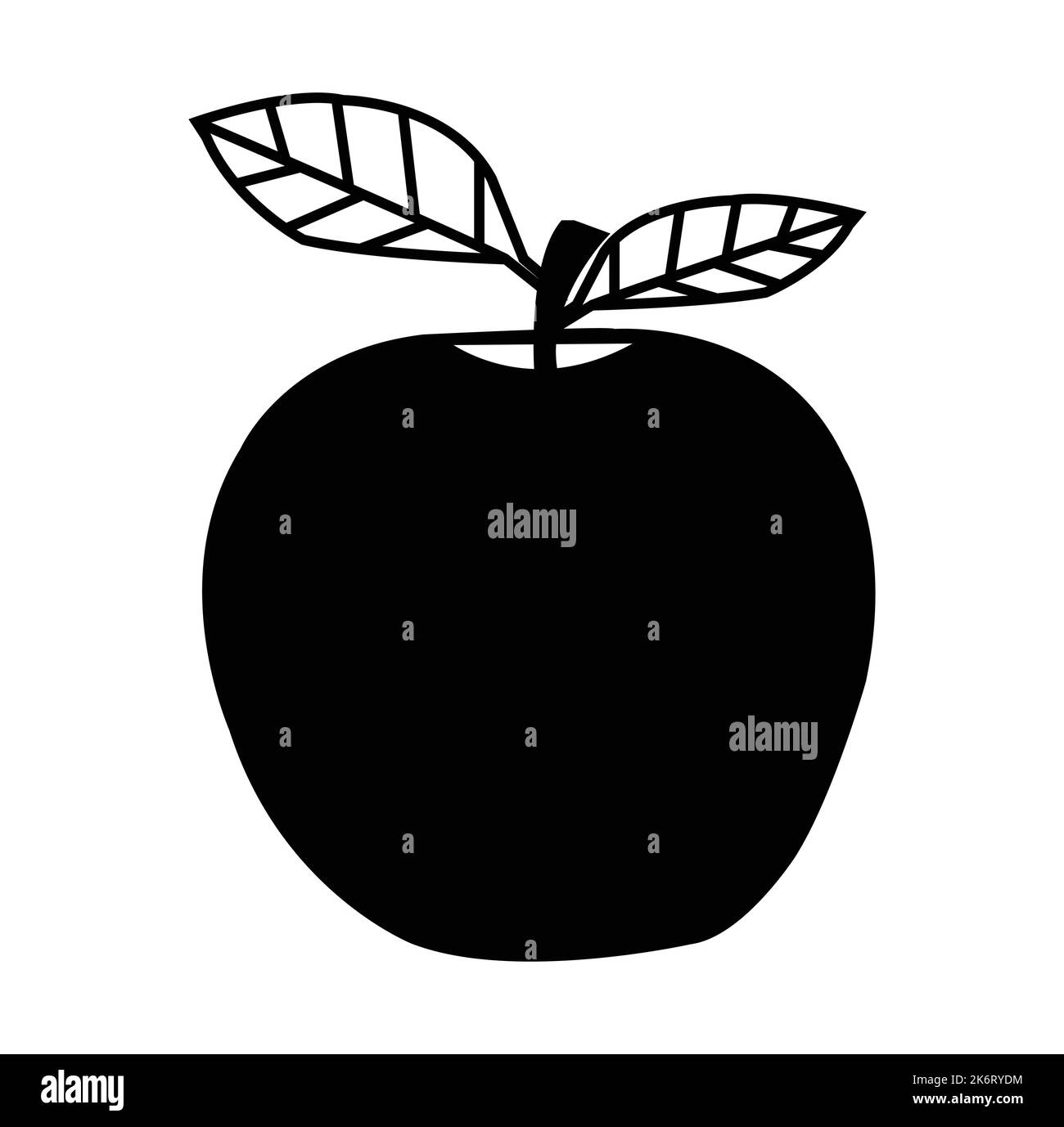 Pomme noire et blanche avec deux feuilles.meilleure illustration des ressources graphiques. conception graphique vectorielle pour la conception d'icônes et de symboles et de logos et la papeterie Illustration de Vecteur