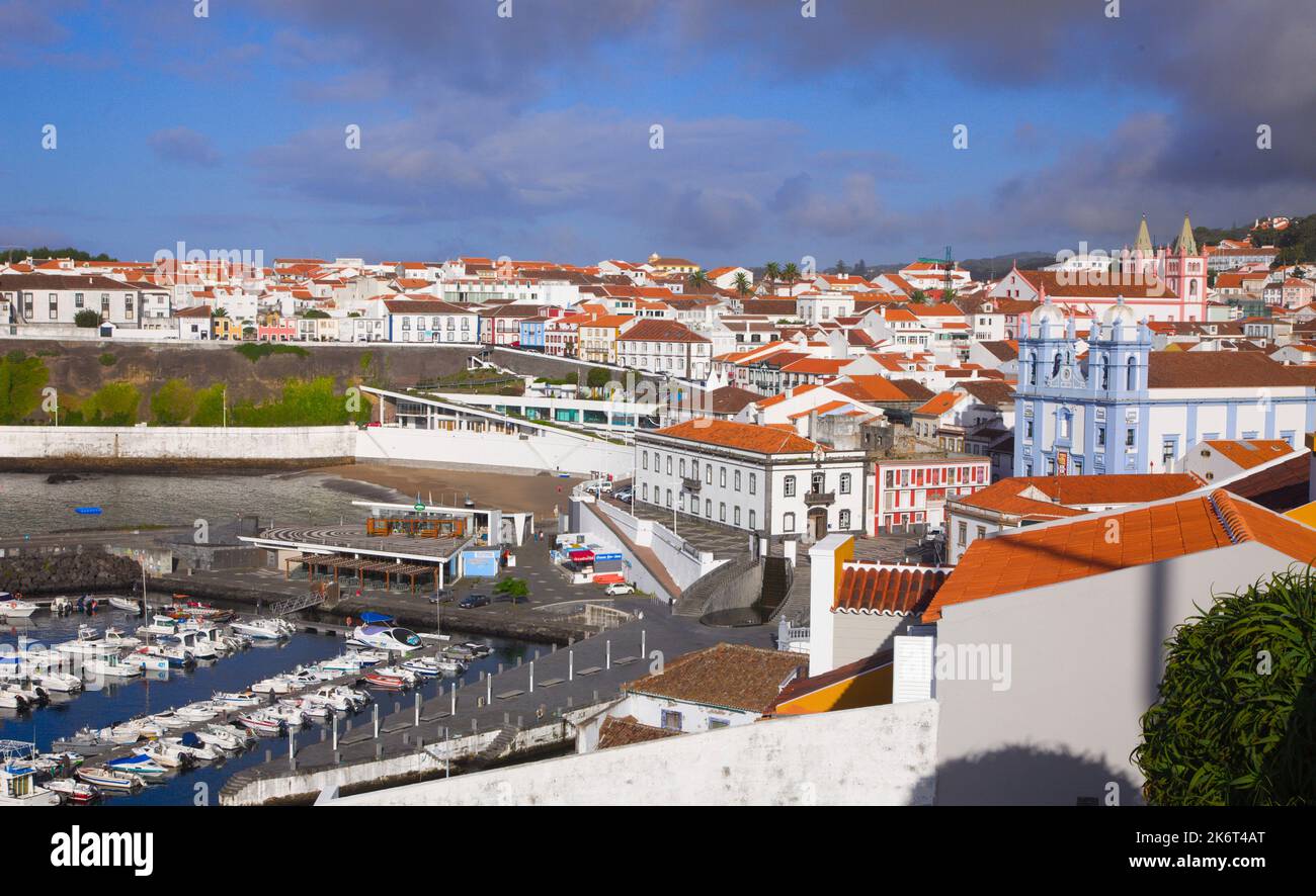 Portugal, Açores, l'île de Terceira, Angra do Heroismo, horizon, panorama, port, Banque D'Images