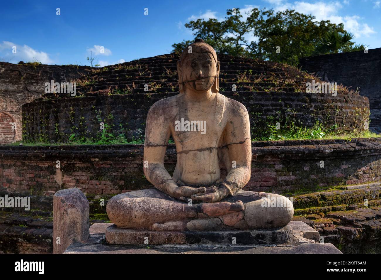 Sculpture de Bouddha à Vatadage ruines anciennes de Polonnaruwa ancienne capitale du Sri Lanka. Banque D'Images