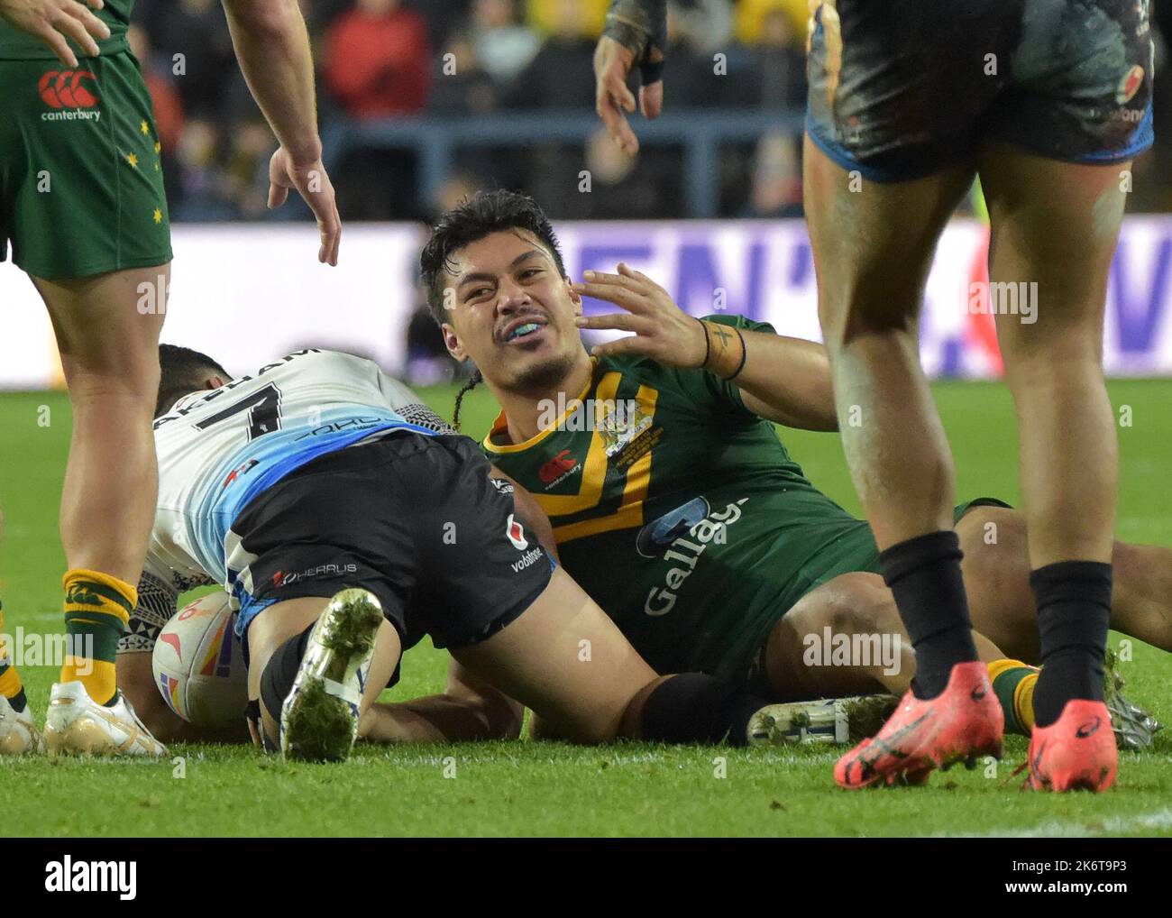 Australie et Fidji : coupe du monde de la Ligue de rugby Headingley, Leeds, West Yorkshire lors du match de groupe B de la coupe du monde de rugby 2021 entre l'Australie et les Fidji au stade Headingley, Leeds on 15 octobre 2022 . (Photo de Craig Cresswell/Alamy Live News) Banque D'Images