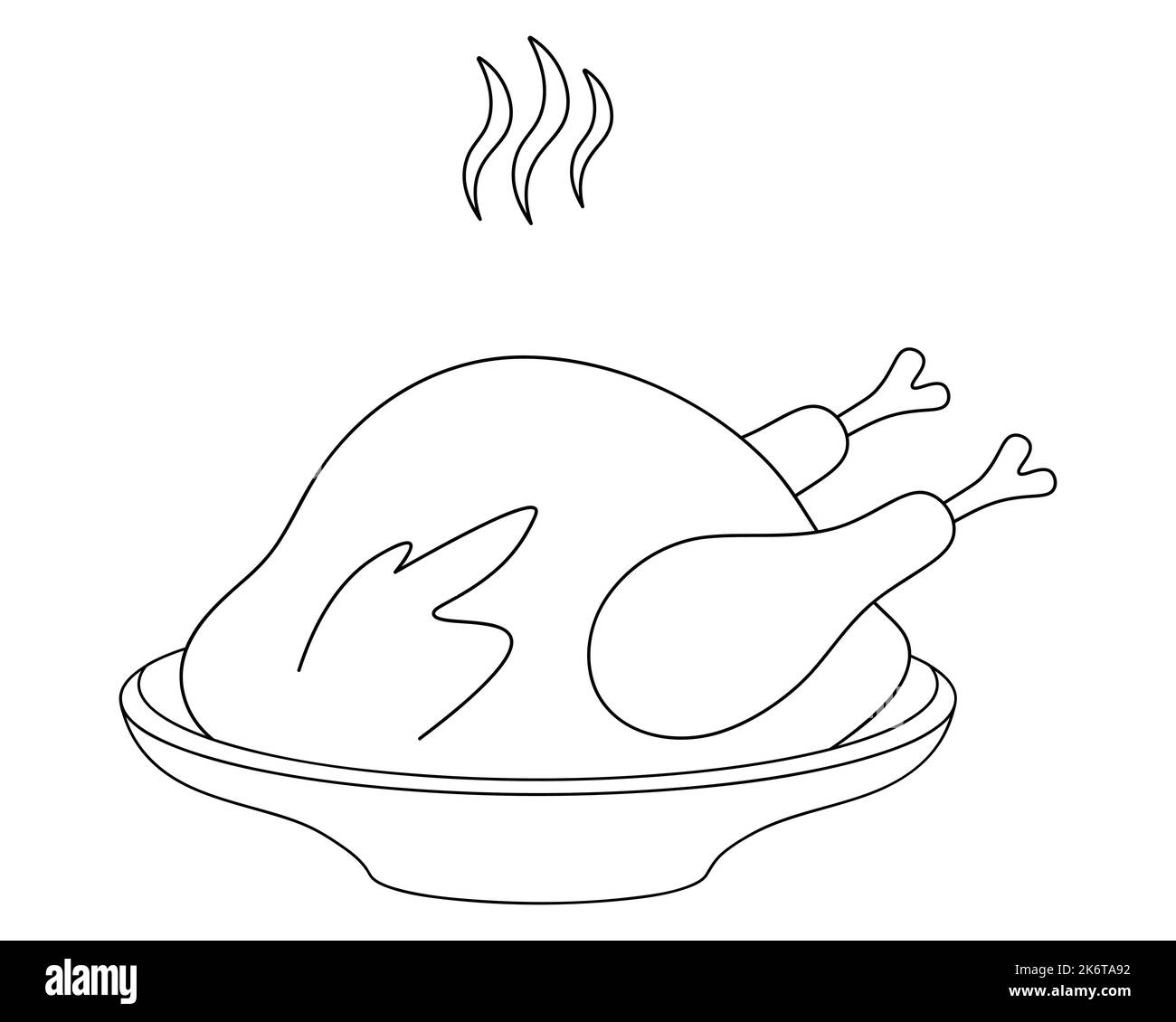 dinde rôtie. Viande juteuse sur une assiette. Fumée parfumée. Illustration vectorielle. Symbole du jour de Thanksgiving. Poulet appétissant. Style Doodle. Livre de coloriage Illustration de Vecteur