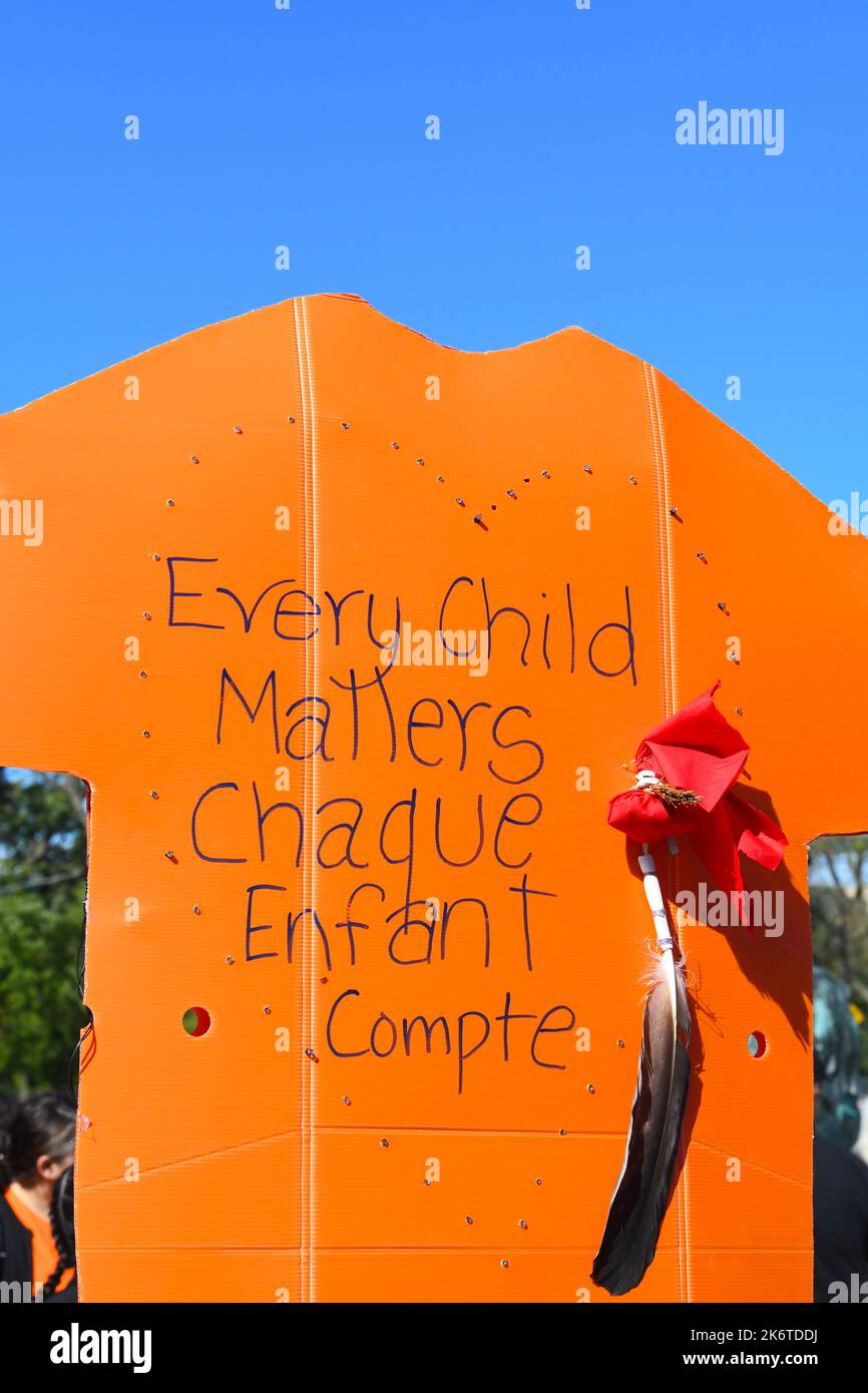 Every Child Matters/Orange shirt Day ​ « la deuxième Journée nationale de vérité et de réconciliation du Canada » a été célébrée à 30 septembre 2022, à Montréal, au Canada Banque D'Images