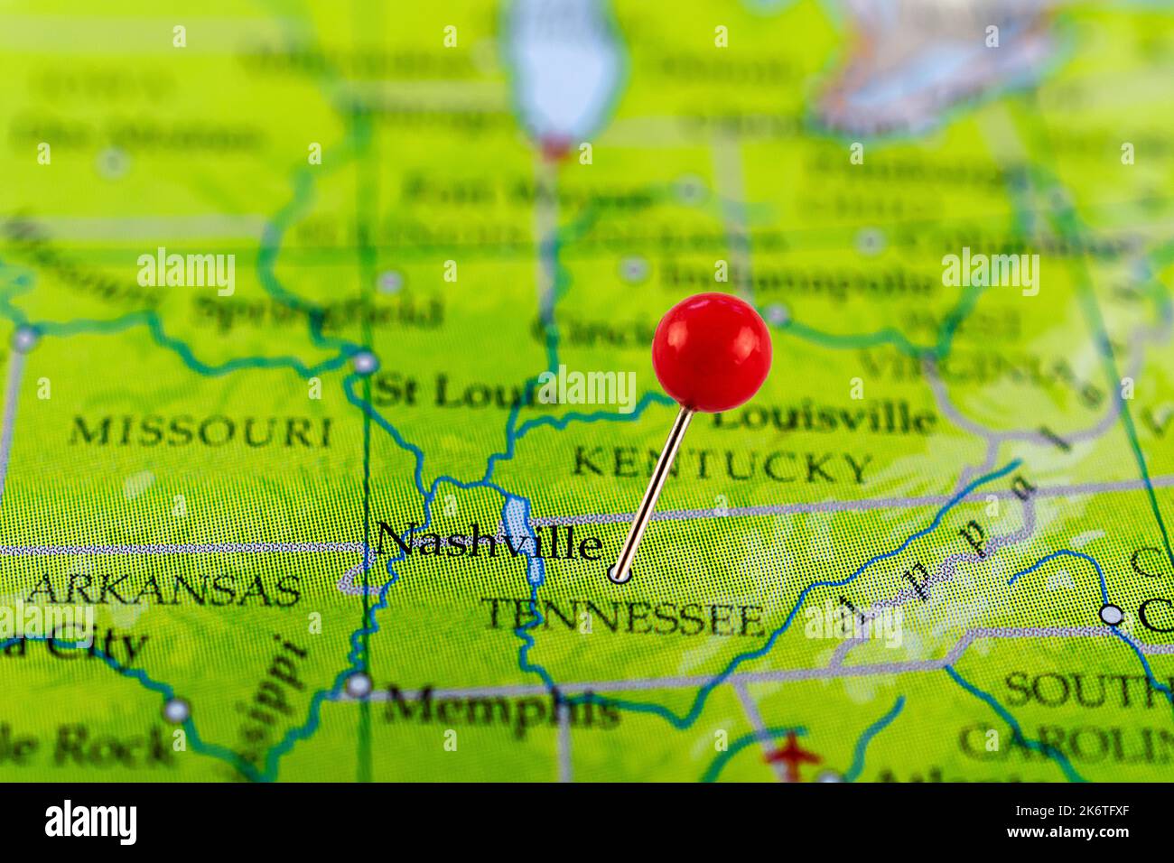Plan de Nashville. Nashville épinglé. Carte avec point rouge de Nashville aux Etats-Unis. Banque D'Images