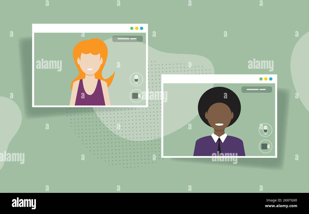 Personnes en réunion par vidéoconférence travaillant à domicile. Discussion d'entreprise, discussion sur le Web, réunion en ligne avec des amis lors d'un appel vidéo. Un groupe de personnes parle Illustration de Vecteur