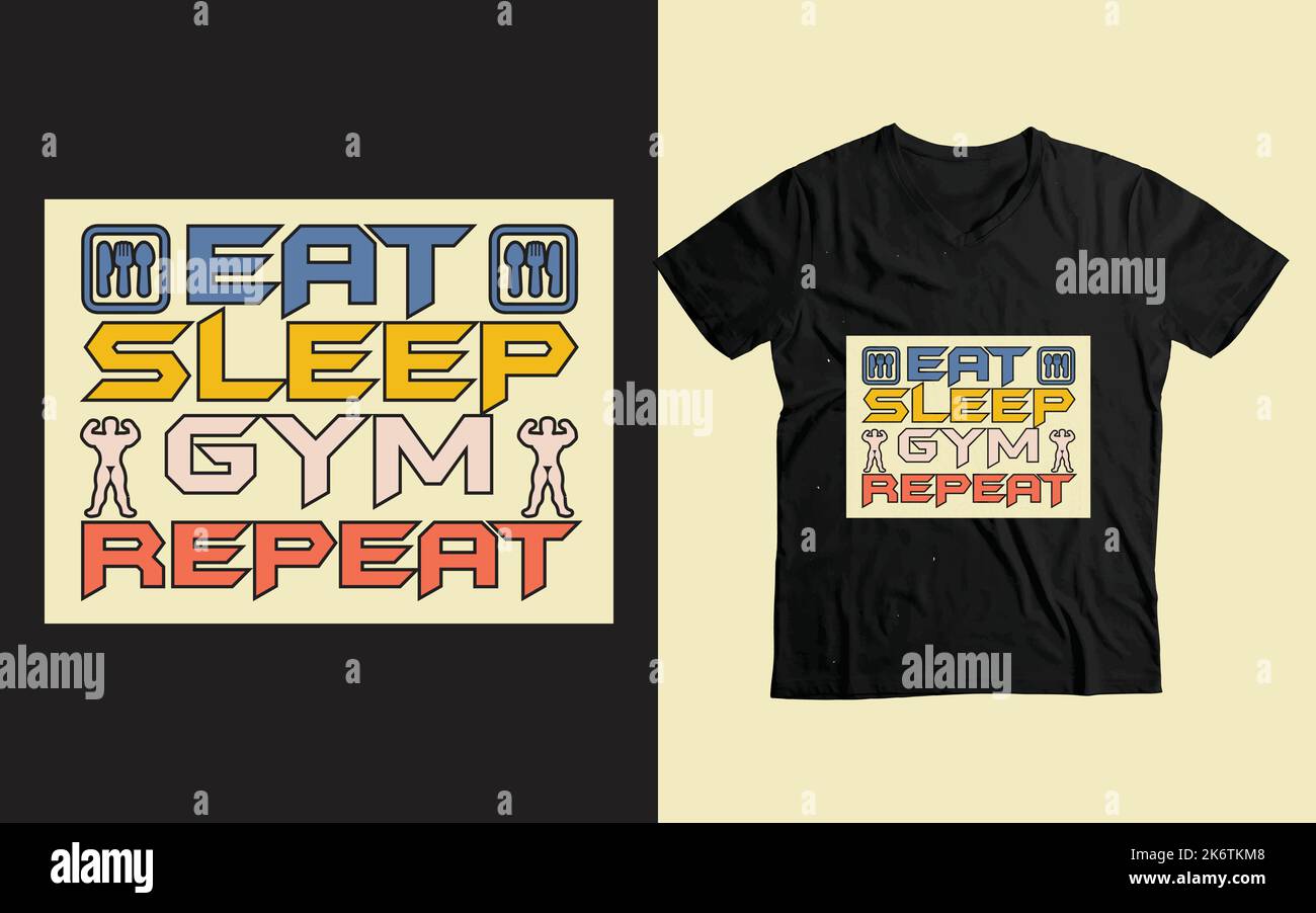 eat sleep gym répéter personnalisé t-shirt motif vectoriel Illustration de Vecteur