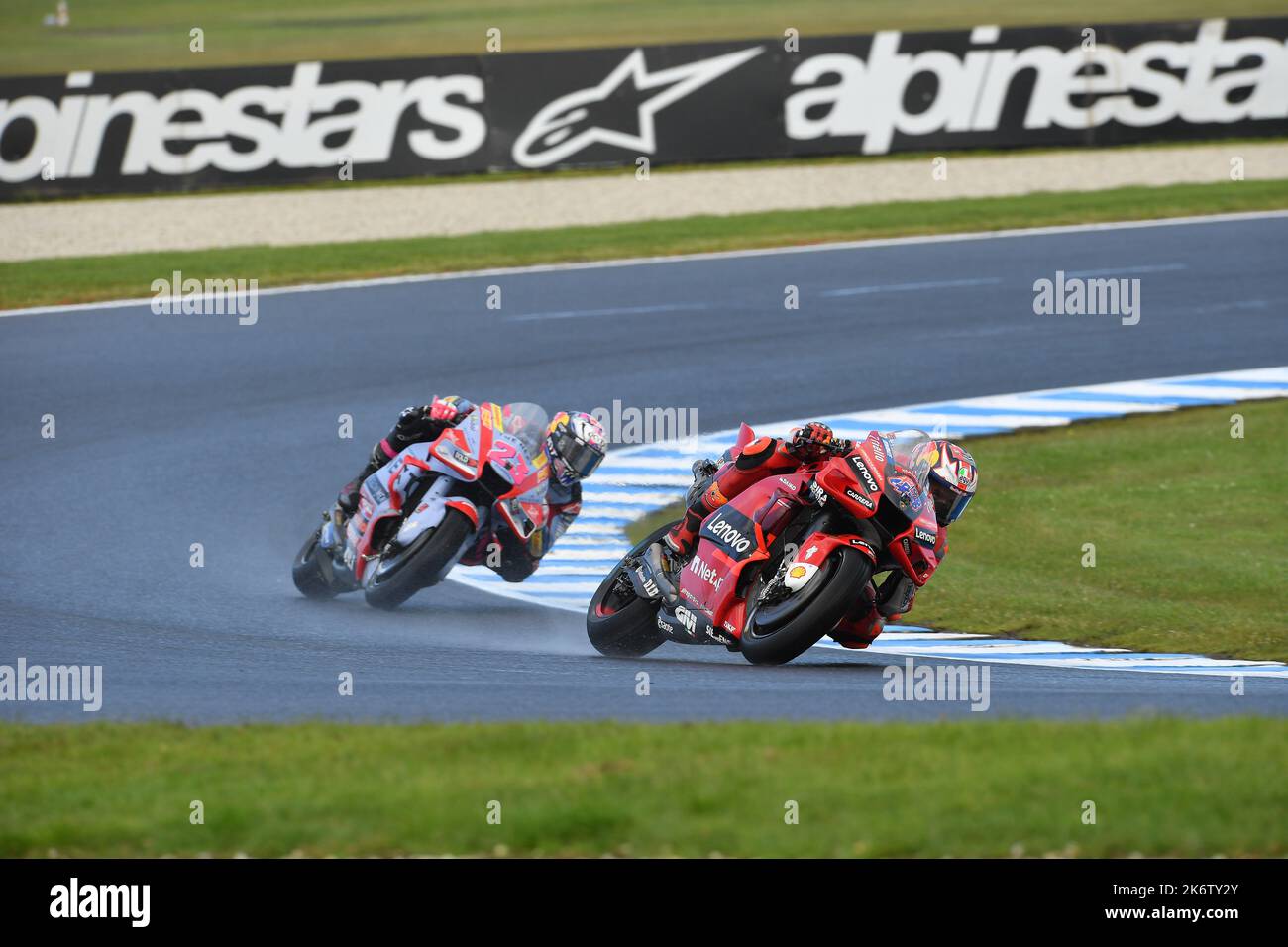 Melbourne, Australie. 16th octobre 2022. Jack Miller par temps humide pour le dimanche matin, réchauffez-vous au MotoGP australien. Credit: Karl Phillipson / Optikal / Alamy Live News Banque D'Images