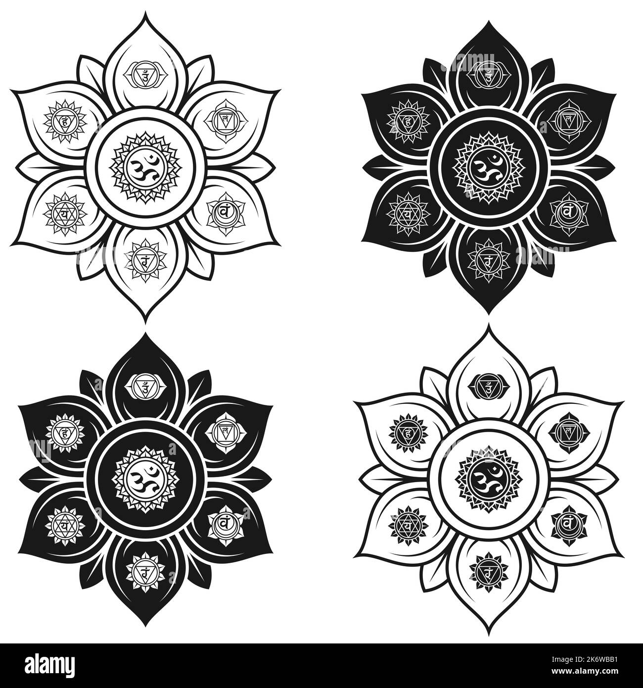 Dessin vectoriel de la fleur sacrée du lotus, avec le symbole des sept chakras Illustration de Vecteur