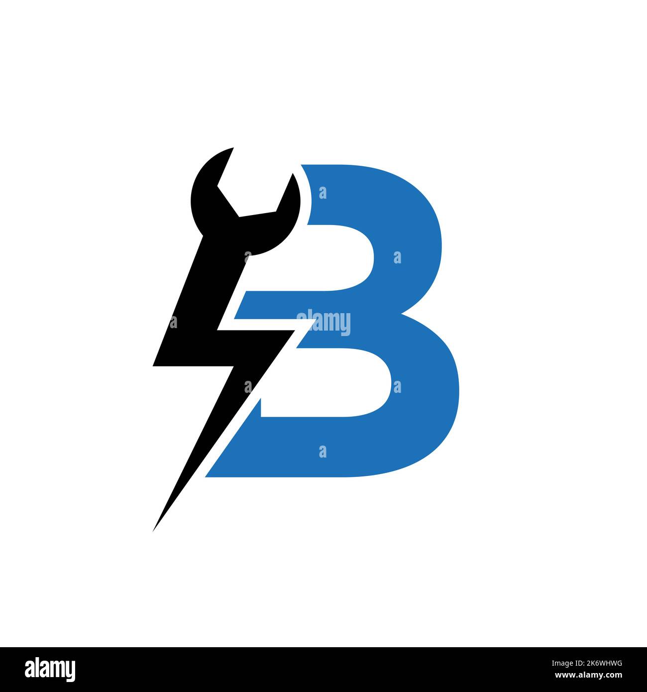 Lettre initiale B clé de réparation et logo Volt Power Design for Repair, modèle de vecteur de signalisation électrique Illustration de Vecteur