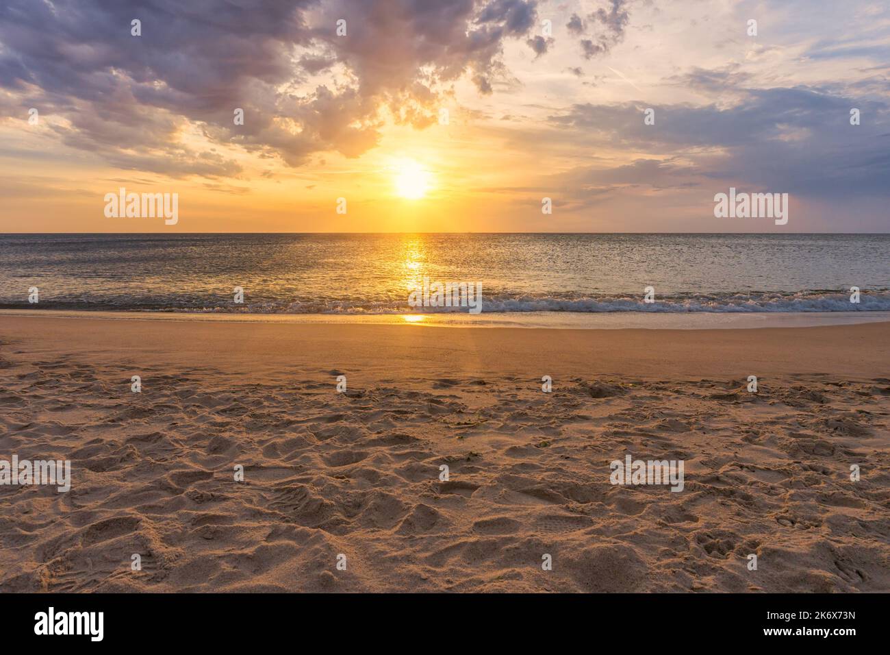 Coucher du soleil à Kampen Beach sur l'île de Sylt, Allemagne Banque D'Images