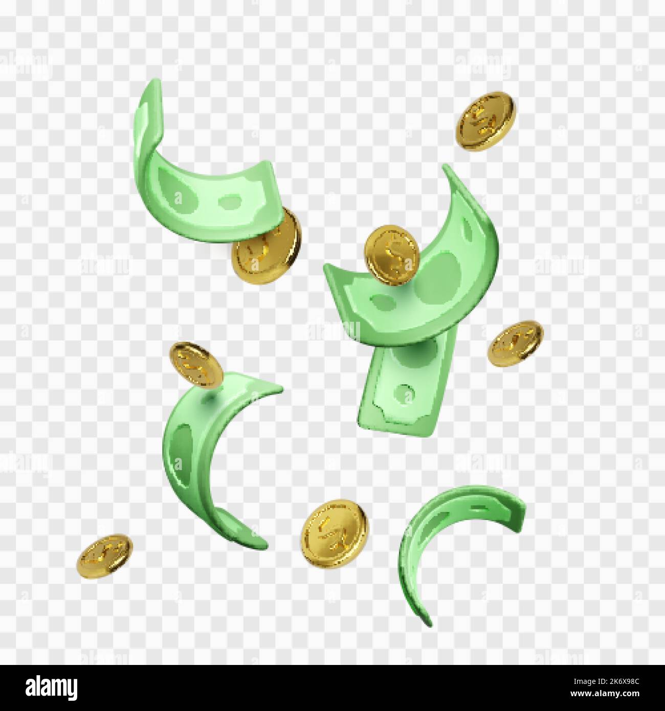 Billets en dollars verts et pièces d'or. Concept d'affaires de chute d'argent. Jackpot et gain de casino. Illustration vectorielle pour la bannière Illustration de Vecteur