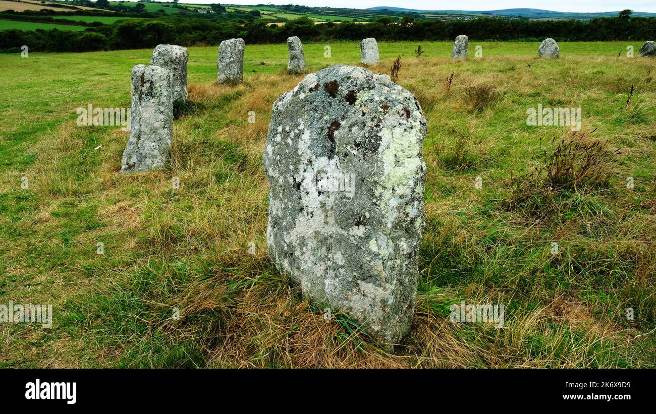 Quelques pierres au cercle de pierres Merry Maidens, Cornwall, Royaume-Uni - John Gollop Banque D'Images