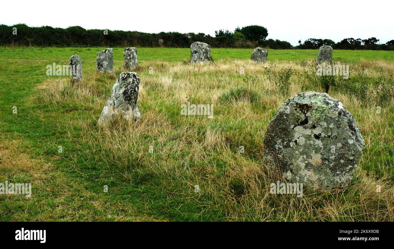 Quelques pierres au cercle de pierres Merry Maidens, Cornwall, Royaume-Uni - John Gollop Banque D'Images