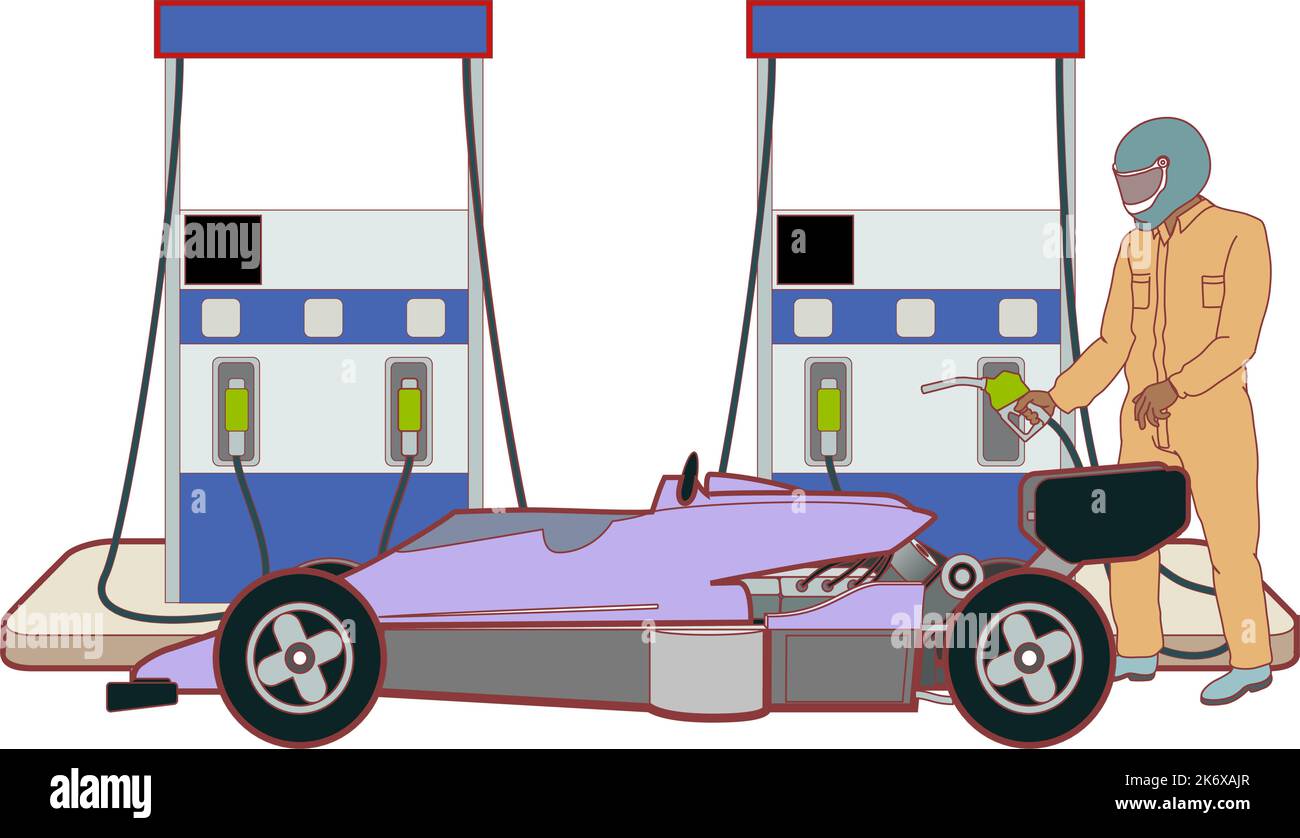 le pilote de voiture de sport fait le plein d'essence à la station-service Illustration de Vecteur