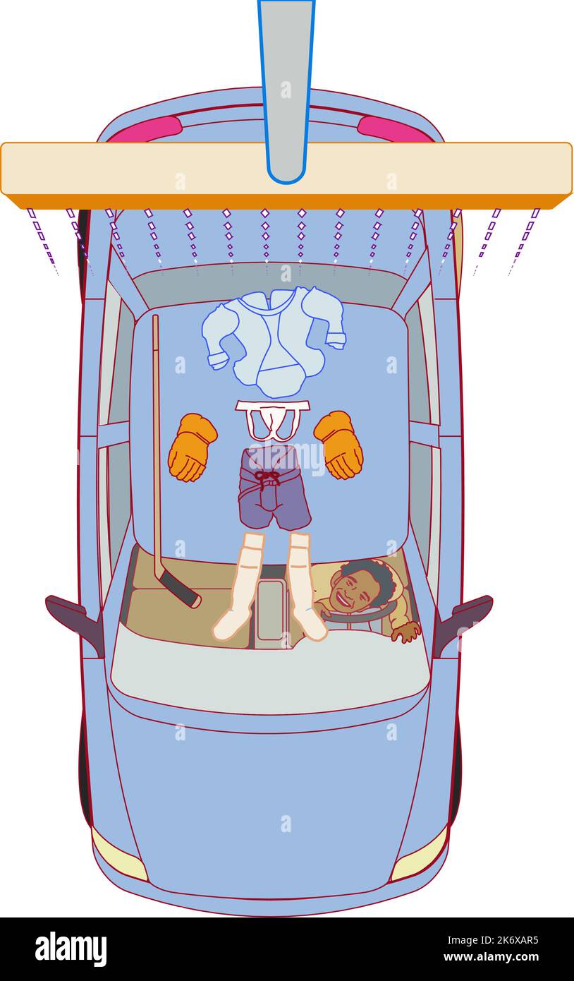 homme lavant du matériel de hockey au lavage de voiture Illustration de Vecteur