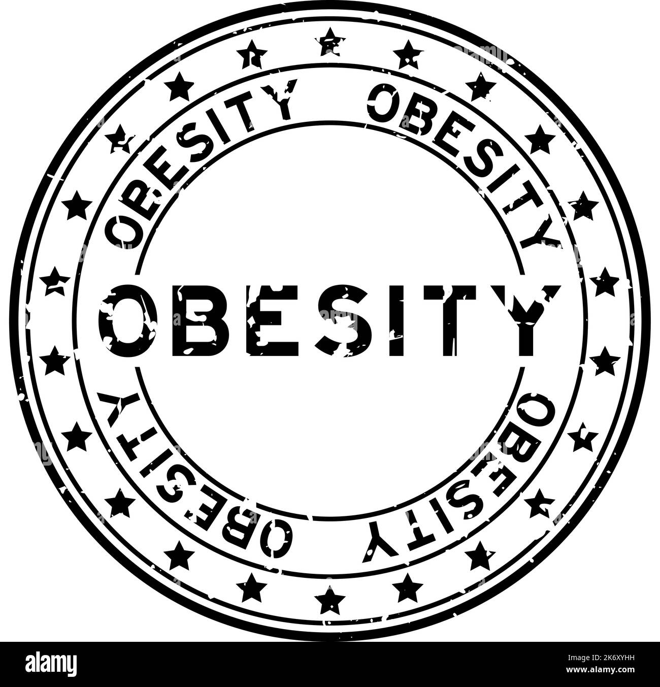 Grunge noir mot obésité avec l'icône en forme d'étoile cachet de caoutchouc rond sur fond blanc Illustration de Vecteur