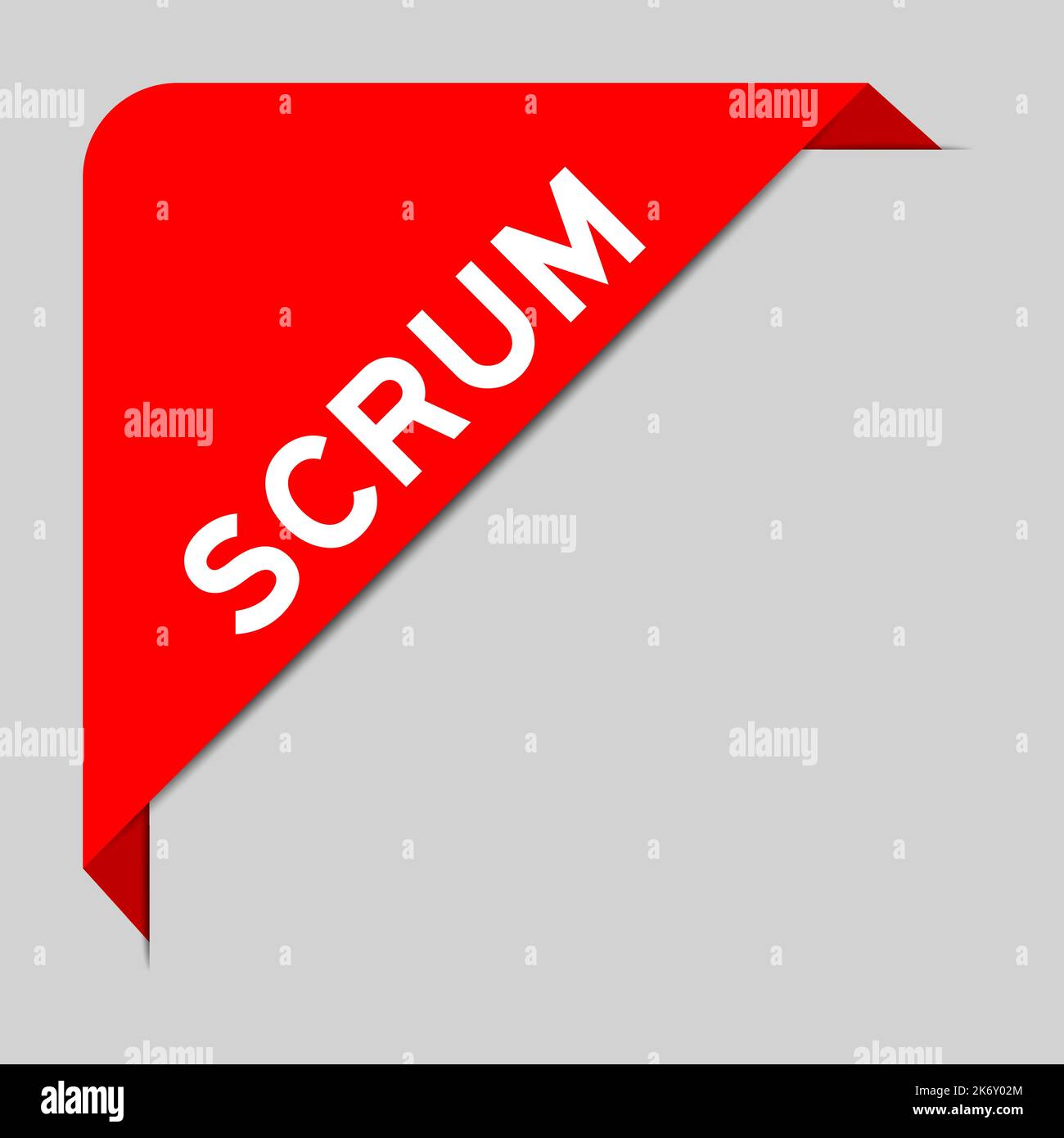 Bannière d'étiquette d'angle de couleur rouge avec mot scrum sur fond gris Illustration de Vecteur