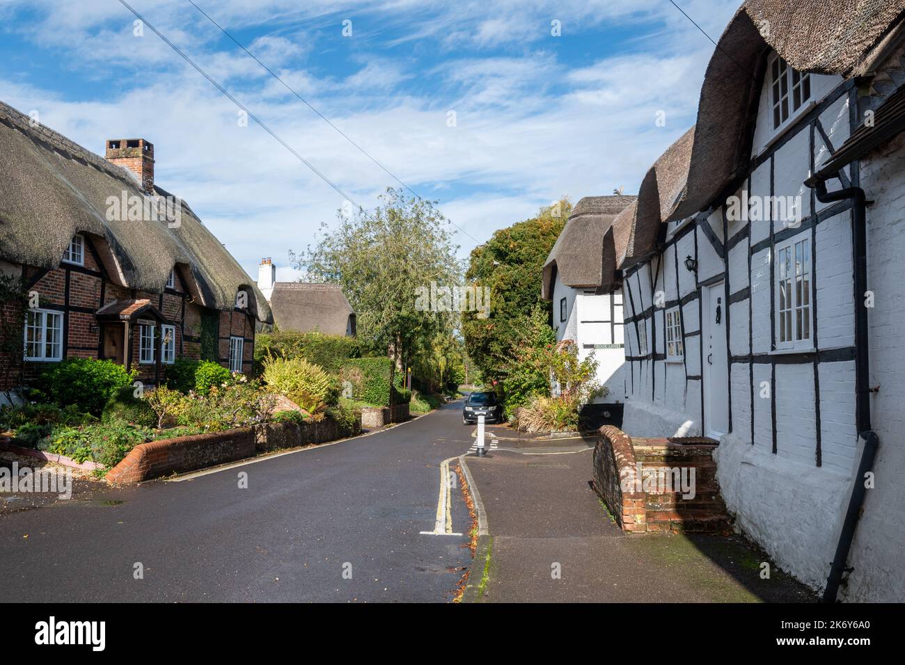 Chalets de chaume dans le village de Micheldever, Hampshire, Angleterre, Royaume-Uni, pendant l'automne ou octobre Banque D'Images
