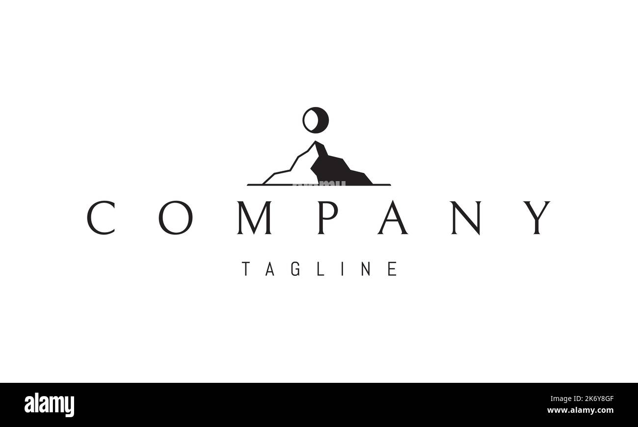 Logo vectoriel sur lequel une image abstraite d'une montagne avec un côté sombre avec la lune sur le dessus. Illustration de Vecteur