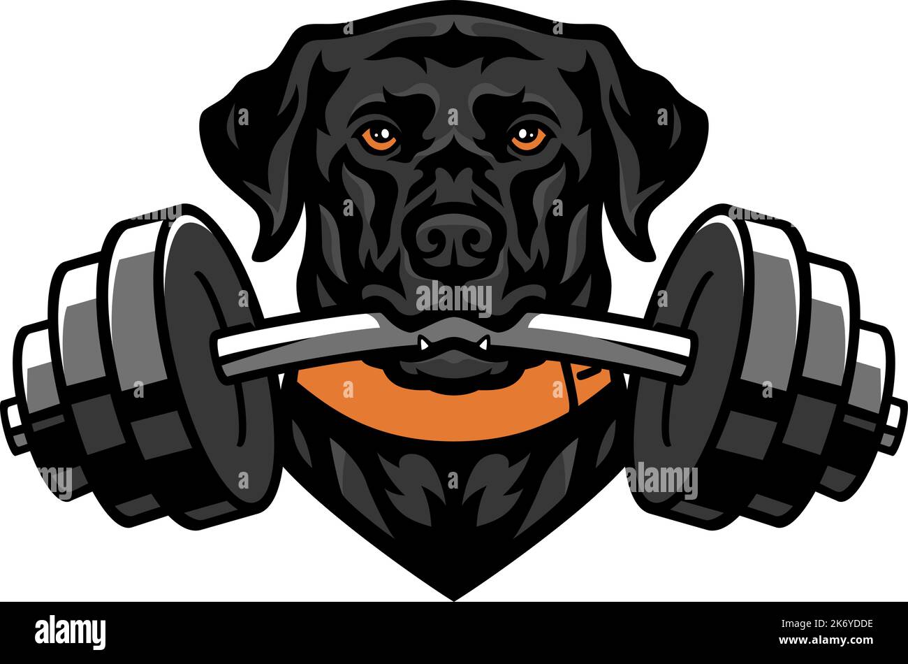 Chien Labrador noir fort tenant une cloche près de sa mâchoire Illustration de Vecteur
