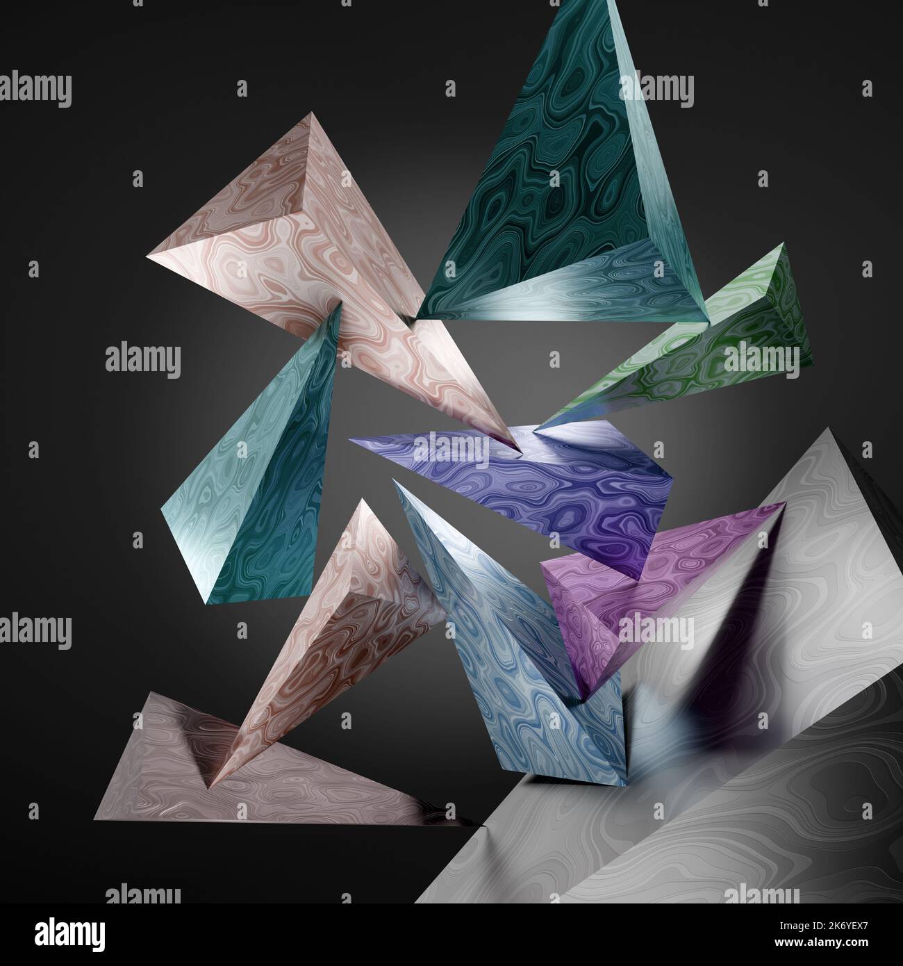 Résumé 3D triangles formes géométriques avec motifs aléatoires- 3D Illustration Banque D'Images