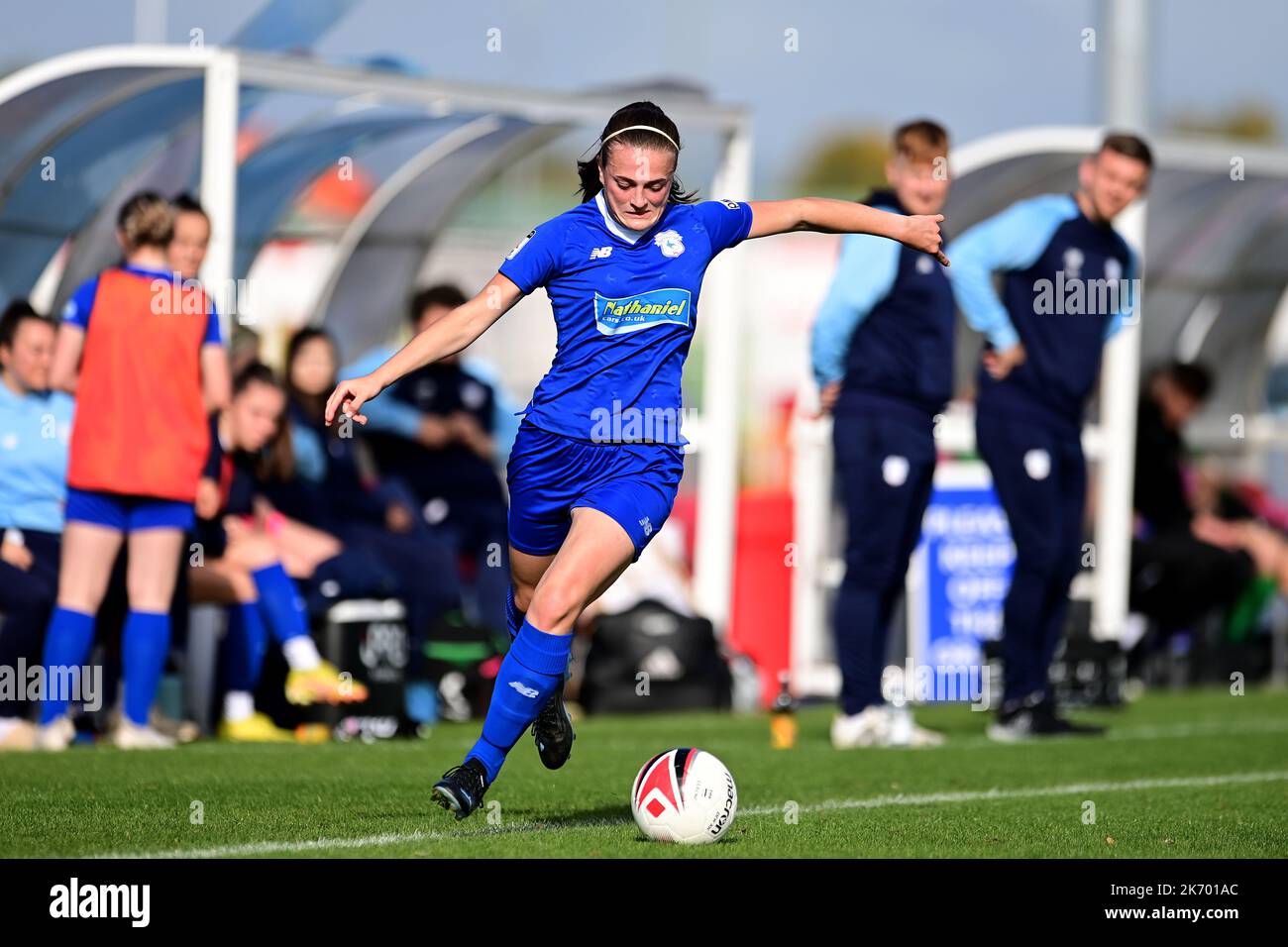 Cardiff, Royaume-Uni. 16th octobre 2022. Genero Adran Premier phase 1 22/23: Cardiff City FC / Aberystwyth Town FC. Ffion Price of Cardiff City Women FC - crédit en ligne obligatoire : Ashley Crowden/Alay Live News Banque D'Images Cardiff, Royaume-Uni. 16th octobre 2022. Genero Adran Premier phase 1 22/23: Cardiff City FC / Aberystwyth Town FC. Ffion Price of Cardiff City Women FC - crédit en ligne obligatoire : Ashley Crowden/Alay Live News Banque D'Images