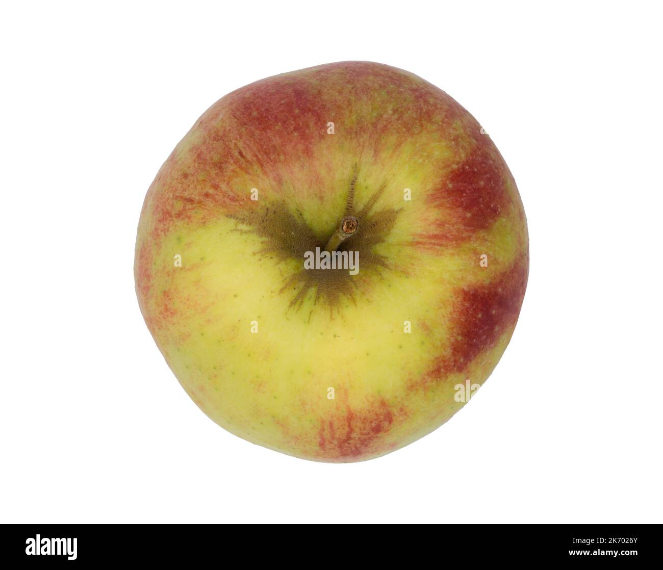 Pomme colorée réaliste (Malus domestica) depuis la vue en grand angle sur fond blanc isolé, une pomme un jour garde le docteur loin Banque D'Images