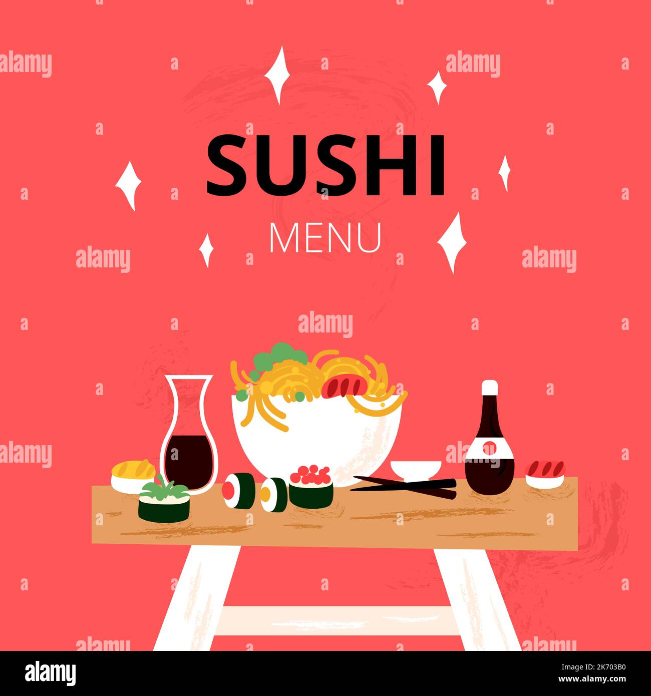 Menu de table de sushi rouge Illustration de Vecteur