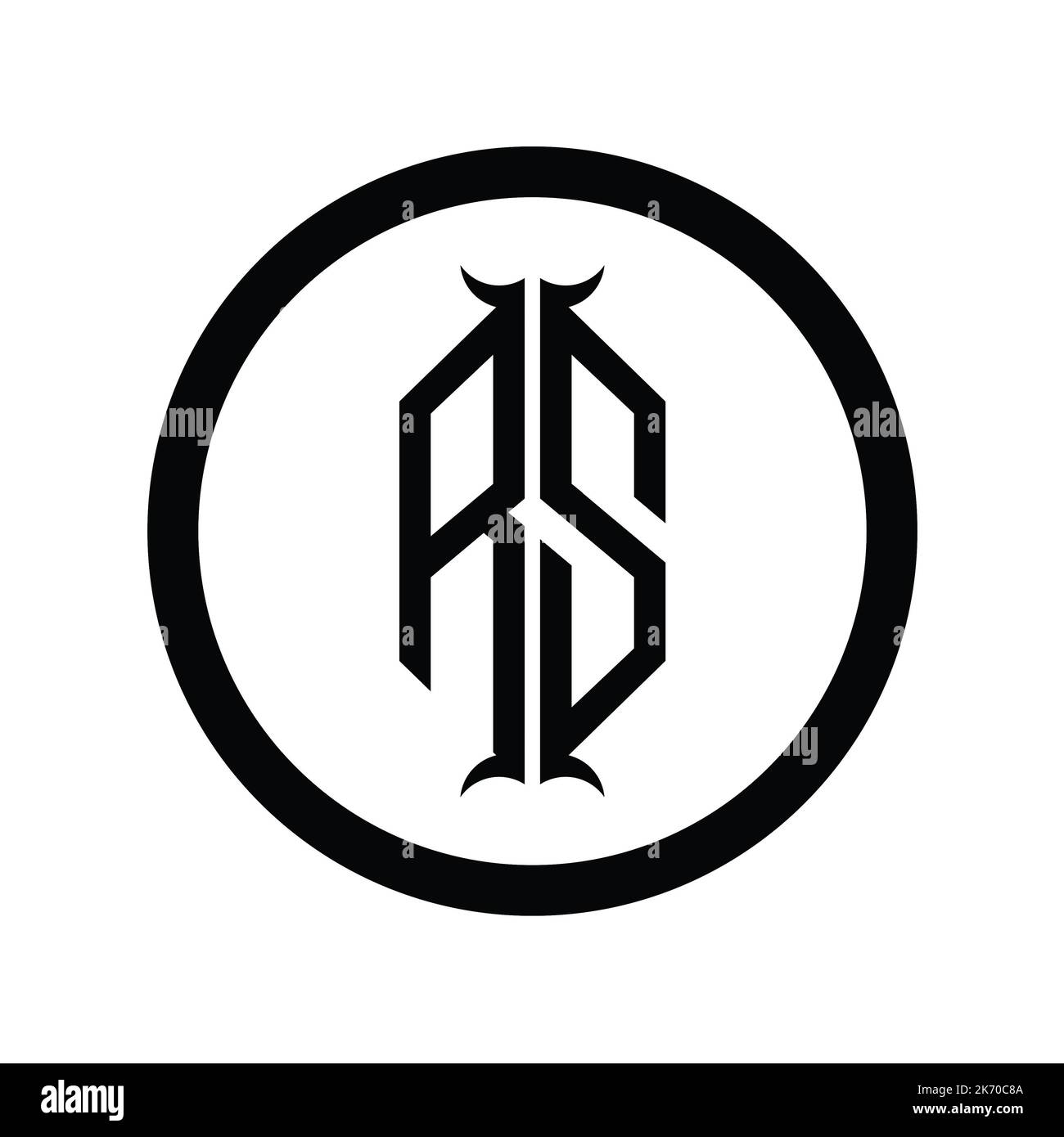 Logo SR lettre monogramme avec gabarit en forme de corne hexagonale Banque D'Images