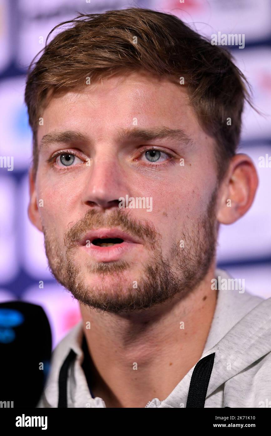 David Goffin belge photographié lors d'une conférence de presse au tournoi ATP européen Open de tennis, à Anvers, dimanche 16 octobre 2022. BELGA PHOTO LAURIE DIEFFEMBACQ Banque D'Images