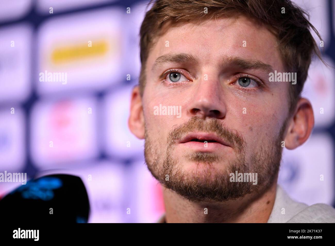 David Goffin belge photographié lors d'une conférence de presse au tournoi ATP européen Open de tennis, à Anvers, dimanche 16 octobre 2022. BELGA PHOTO LAURIE DIEFFEMBACQ Banque D'Images