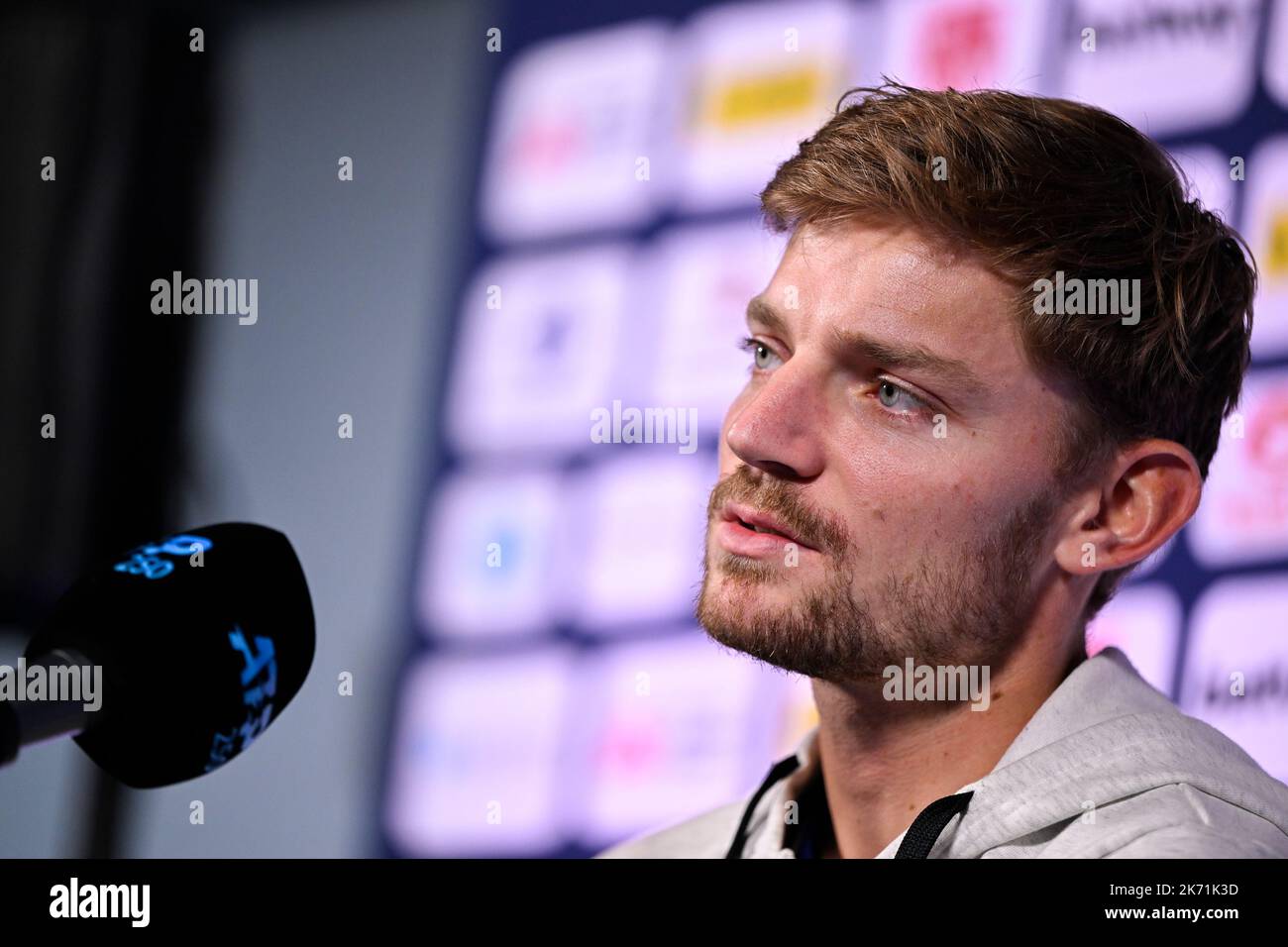 David Goffin belge photographié lors d'une conférence de presse au tournoi ATP européen Open de tennis, à Anvers, dimanche 16 octobre 2022. BELGA PHOTO LAURIE DIEFFEMBACQ Banque D'Images