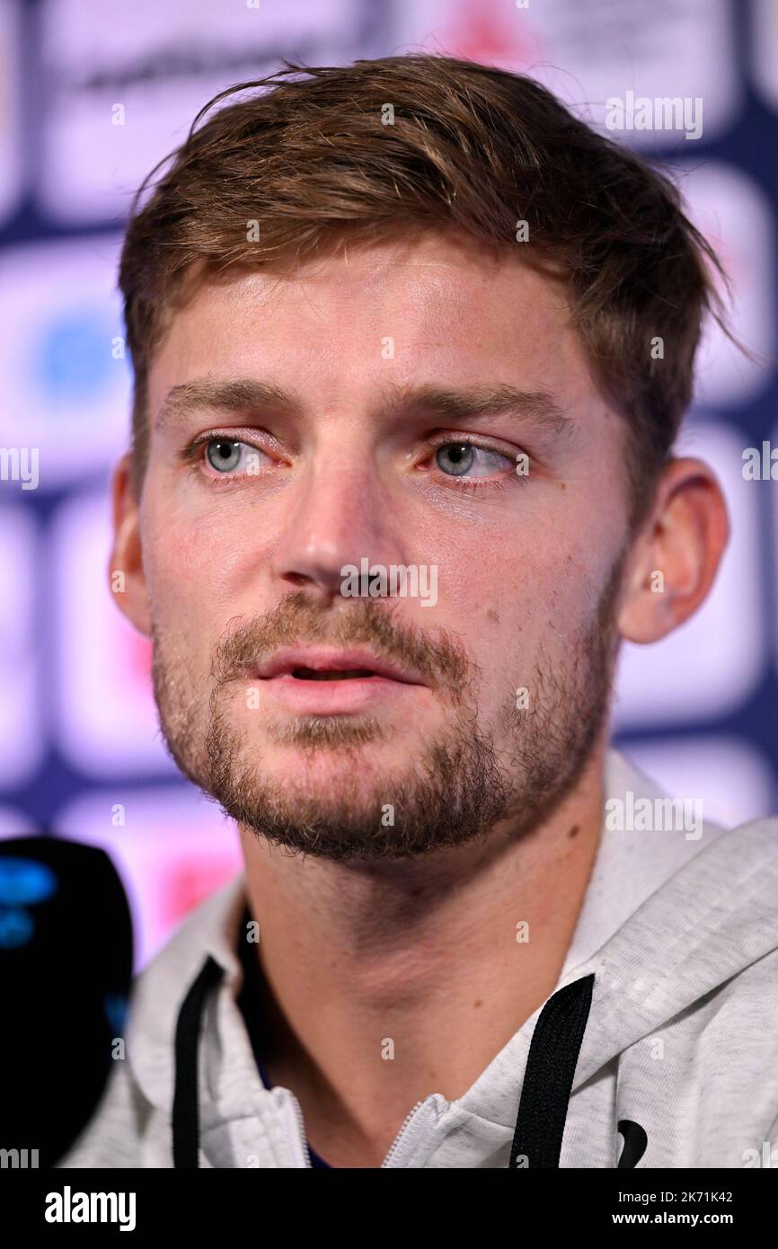 David Goffin belge photographié lors d'une conférence de presse au tournoi ATP européen Open de tennis, à Anvers, dimanche 16 octobre 2022. BELGA PHOTO LAURIE DIEFFEMBACQ Banque D'Images